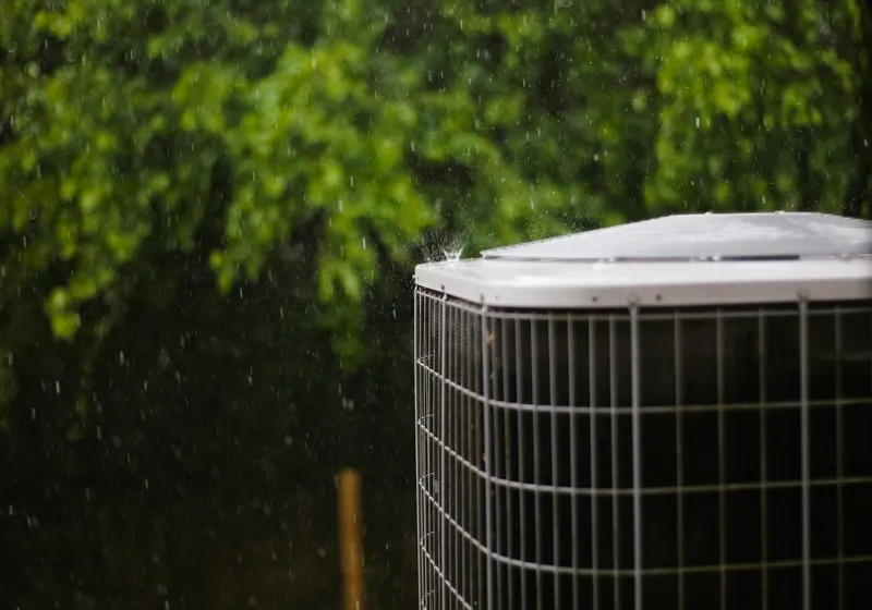 Technician servicing an outdoor air conditioner